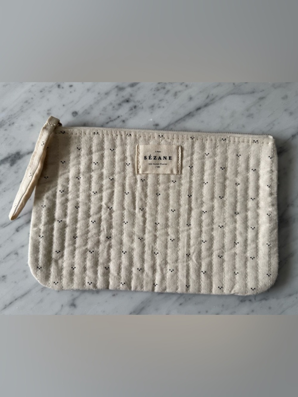 Sézane Quilted Cream Cosmetic Pouch